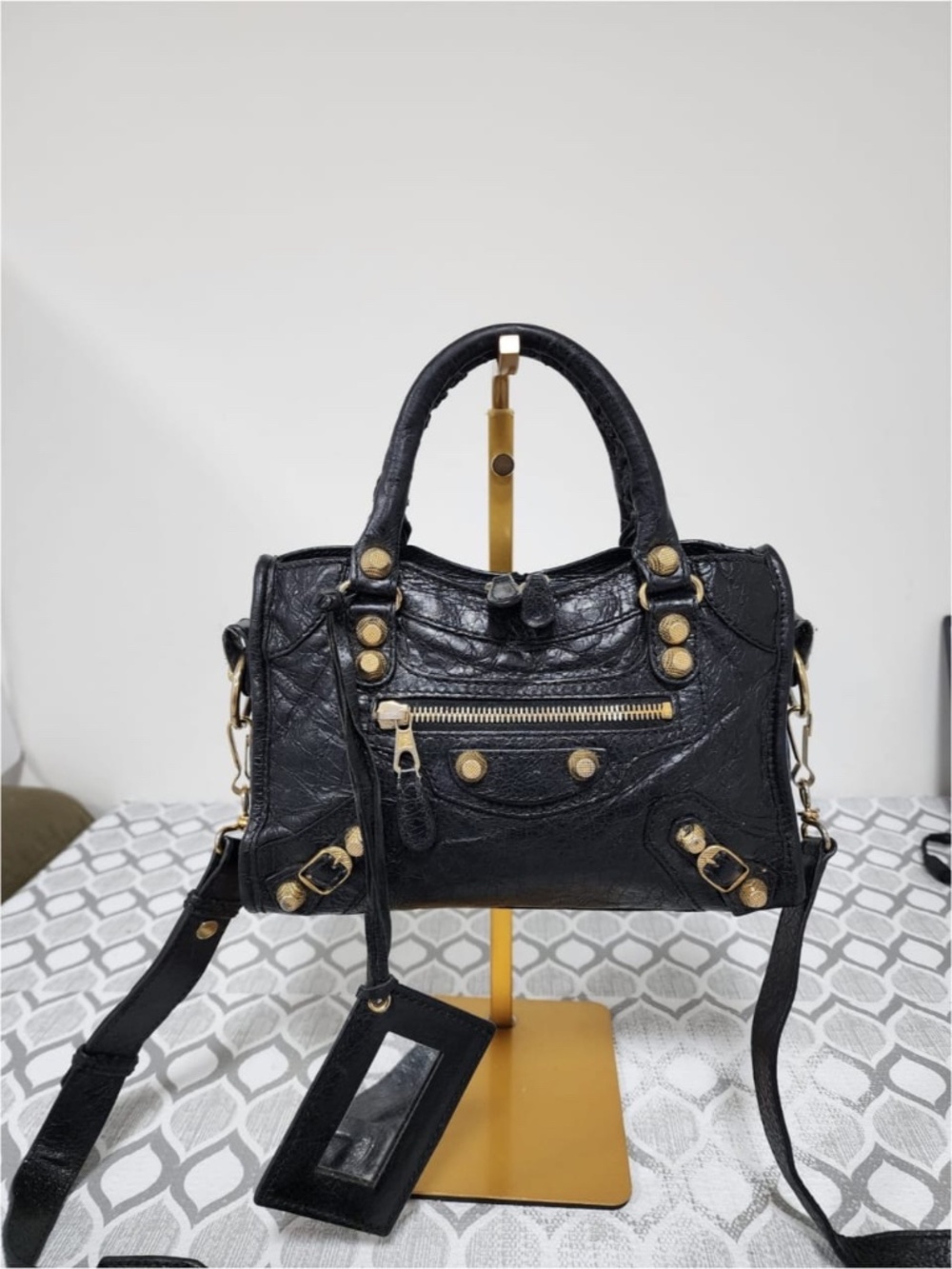 Authentic BALENCIAGA Agneau Giant 12 Gold Hardware Mini City Black